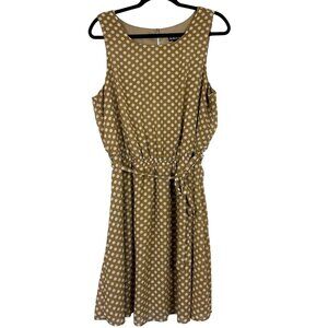 Paper Doll Polka Dot Dress Women’s 1X Tan Cream Sleeveless Garden Party Brunch‎